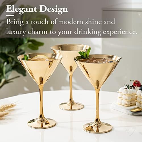 MyGift 8-unca moderne metalik zlatne tonske martini naočare, elegantna Zlatna čaša za piće za koktel zabavu, vjenčanje ili večeru za godišnjicu, Set od 4 komada