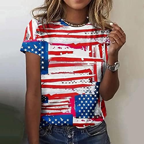 Američka košulja za zastave za žene 4. srpnja Dan neovisnosti Ispiši casual okrugli vrat kratki rukav