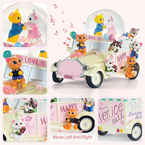 Mačke muzičke kutije za žene - auto u obliku automobila snježni globus sa lakim romantičnim poklonima umotanim na ženu djevojke kćer vjenčanih muzičkih kutija za valentinovo godišnjica na nebu