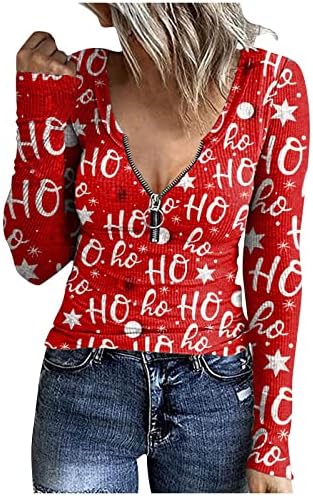 Žene s ramena džemper patentni džemper božićni dugi rukav majica Spring Fashion 2023