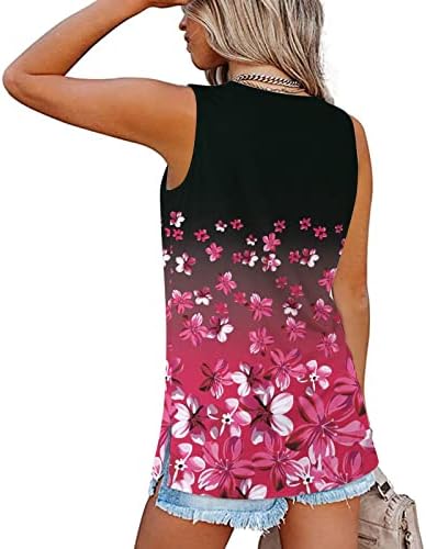 Miashui žene trčanje Top ženske Casual gradijent cvijet štampanje V vrat rezervoar rukav prsluk majica