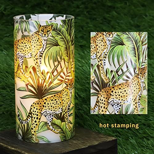 Silverstro okean LED Candles Remote: Jungle Green Leaves Leopard flameless Candles - Real Wax battery