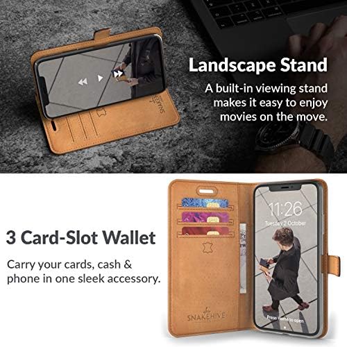 Snakehive iPhone 11 Pro Vintage Wallet || torbica za telefon od prave kože / / prava koža sa postoljem za gledanje & amp; 3 držač kartice | / Flip Folio poklopac sa utorom za karticu