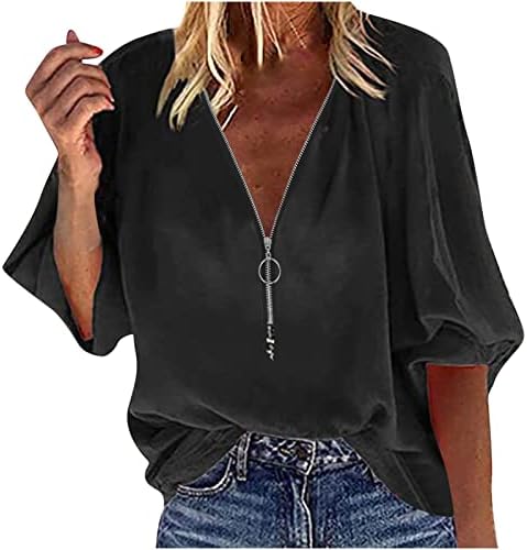 Annhoo labav fit majica za žene dugih rukava zalupivši dekolte Spandex Basic Bluzes Kombinacije