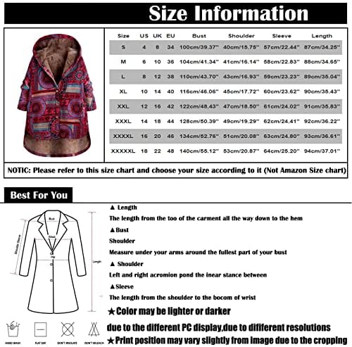 Zimska topla kapuljača Boho colorblock Print Overcoat, plus veličine Zip up jakna sa kapuljačom od runa