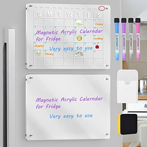 Akrilna kalendarska tabla, magnetska kalendarska ploča za brisanje za hladnjak 16 x12, 2 set akrilnog kalendara za višekratna mjesečna za popis Planner Whiteboard sa 4 markera boja i gumice boja