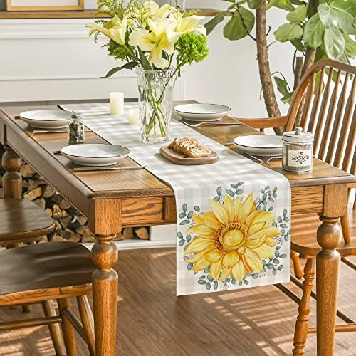 ARTOID MODE žuti bivoli plairani suncokret eukaliptus ljetni stol trkač, proljetna kuhinja trpezarijski stol ukras za kućnu zabavu dekor 13x72 inča
