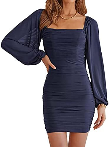 IcoDod haljina ženska 2023. ljetna kvadratna ovratnica haljina s dugim rukavima visoke elastične tanke