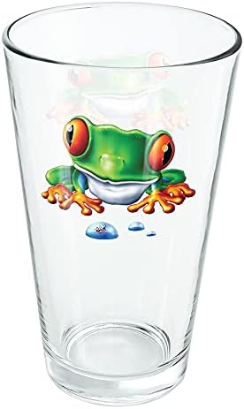 Rainforest Red Eyed Tree Frog and Ant 16 Oz Pinta Glass, kaljeno staklo, štampani dizajn & savršen Fan poklon | odličan za hladna pića, gazirana pića, voda