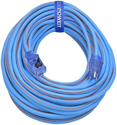 Clear Power 100 FT 14/3 TPE gumene kabel za produženje teške opreme sa upaljenim konektorom za zaključavanje, otporne na ulje i otpornost na plamenu, plavu i narančastu, 3 zatvoreni utikač, CP10089