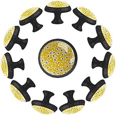 12 komada stakleni gumbi bijelog cvijeta žutog uzorka za Komode, 1,37 x 1,10 u okruglim kuhinjskim ormarićima
