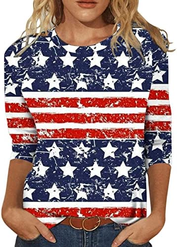 Comigeewa Teen Girls 3/4 rukav košulje Američka zastava Grafički vitki tunik Bluze Bustier T