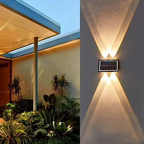 Aslidecor Solarna zida svijetli niz 2 pakovanje, 4 LED solarna sconce, vodootporna palubna ograda za osvjetljenje za kuću vanjski dekor
