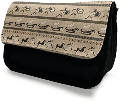 Ambesonne Odyssey pernica, Horses Royals and Warriors, torba za olovku od tkanine sa dvostrukim patentnim zatvaračem, 8,5 x 5,5, ekru i višebojna
