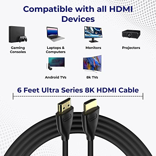 Maxlin kabl visoke brzine 8k HDMI kabl 2.1, 6 ft, crne igre HDMI kablovi, 48Gbps 28AWG, podržava 3D HDR Earc
