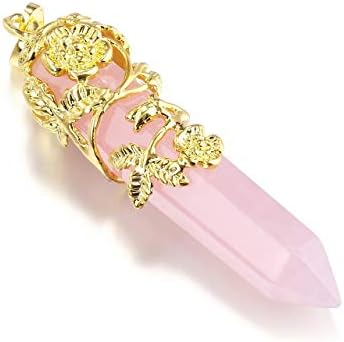 Pesoeth Rose Kvarcna ogrlica kristalna tačka za žene, zlatna cvijeta zamotana ružičasta šesterokutna