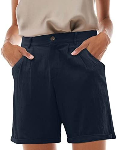 Pamučne kratke hlače za žene elastična visoka struka Čvrsta boja kratke hlače ležerne ljetne točke povremene kratke hlače sa džepovima