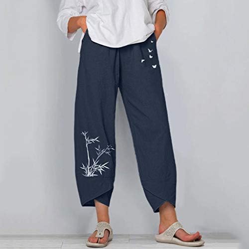 Firero posteljine hlače za žene plus veličine žetvene pantne casual širokog nogu visokog struka elastične baggy capris sa džepovima