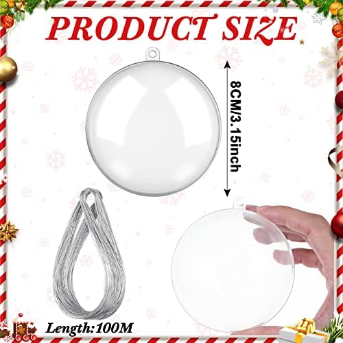 Sratte 24 stav 3.15 inčni Božić Fillable Ornamenti Ball Clear Plastic Ornamenti DIY Craft Transparent Ball za