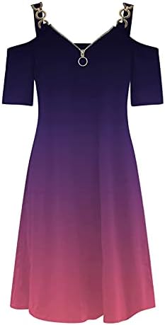 Inesver Ljetne haljine za žene gradijentni ispis Haljine kratkih rukava hladno rame v izrez ruffled ljuljačka