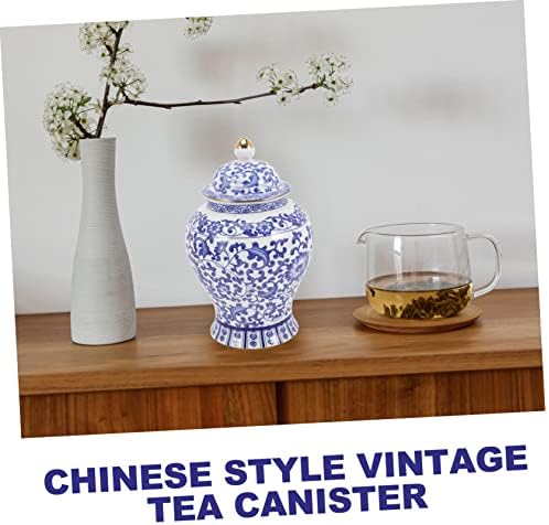 Doitool bijele porculanske staklenke za čaj s kafom Nova multifunkcionalna vaza labava osjetljiva tegla za voće od kadije Temple kontejner početna Jingdezhen Kineski listovi Limeni cvijet u stilu plavog šećera