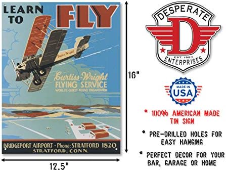 Popust na posteru naučite da letite Bi Wing Airplane Retro Vintage Limeni znak Limeni znak, 13x16