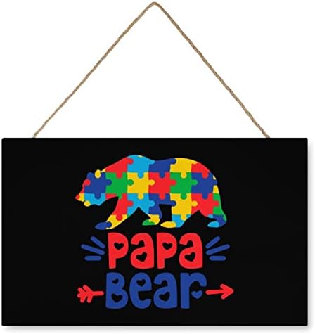 Osvješćenost autizma Papa Bear Wood znak Personalizirani viseći drveni baneri sa užadima za uređenje kućnog uredskog ureda