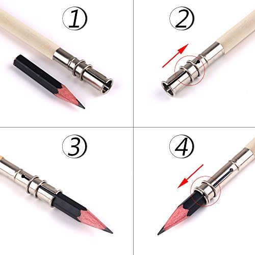 GTHTER 5pcs Drvena olovka Extender, podesiva umjetnička olovka za olovku, držač za olovke sa aluminijskim ručkom za obojene olovke Crayon Crayon Oprema za uredski ured