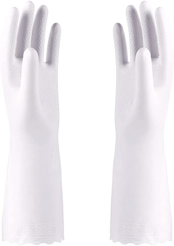 Alimat PluS 1 pakovanje višekratnih rukavica za čišćenje bez lateksa-rukavice za pranje posuđa sa pamučnom Flok oblogom i reljefnim dlanom-vodootporne kućne rukavice za veš, Baštovanstvo(Bijelo)