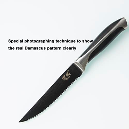YOUYUE Premium 4-dijelni Setovi noža za odreske od nerđajućeg čelika Damask, kovani puni nazubljeni