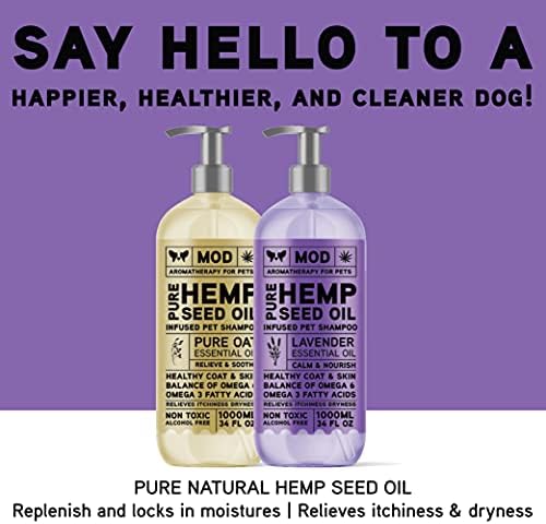 MOD Hemp & amp; lavanda šampon za kućne ljubimce za pse | sva prirodna čista esencijalna ulja | balans Omega 6 & amp; Omega 3 masnih kiselina | za dezodoriranje, alergije, svrab ,suhu i osjetljivu kožu - 34 oz boca sa pumpom
