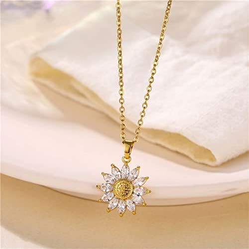Dcfywl731 suncokretova ogrlica za žene Sunshine Flowers ogrlica sjajni kubni cirkonijum latice lanac tinejdžerke