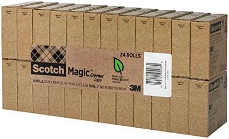 Scotch Magic Greener traka, 24 rola, odlična za omotavanje poklona, ​​brojne aplikacije, nevidljive, inženjerirane za popravak, 3/4 x 900 inča, kutije