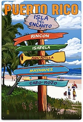 Lantern Press Isla del Encanto, Portoriko, znak destinacija, scena tropske obale