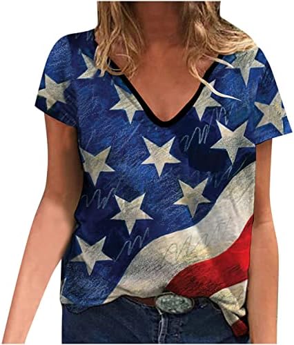 V izrez Patriotske košulje za ženska dana za neovisnost Summer kratkih rukava 4. srpnja zvijezde Stripes