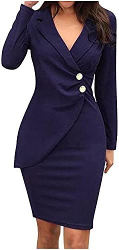 Bodycon poslovna haljina za žene Dugi rukav V izrez formalni blejzer sa dugmadima elegantne