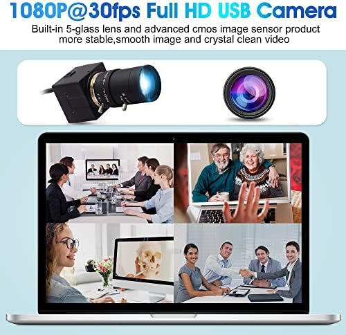 IFWATER USB kamera 1080p CS-Mount 5-50mm10X telefoto ručni objektiv,100fps fokus visoke brzine kadrova podesiv USB web kamera close-up Plug and Play za OpenCV/Zoom / Skype/FaceTime / timove
