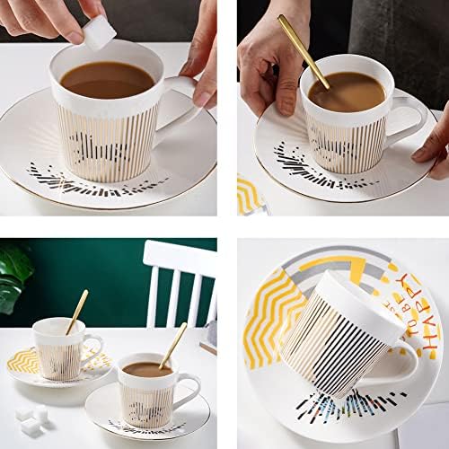 Hansyelect Marabou Kup za kafu i tanjur 10oz Creative Art Mirage Invertirana slika Slike Luksuzni porculan čajnik kofer za kavu Mlječni kapućino espresso čaj lijepi pokloni