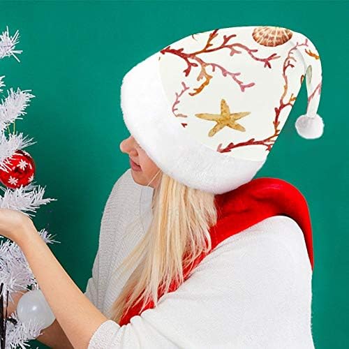 Božić Santa šešir, okean Shell Starfish Božić Holiday šešir za odrasle, Unisex Comfort Božić kape za Novu godinu svečani kostim Holiday Party Event