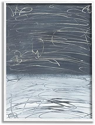 Stupell Industries moderna siva apstraktna Horizon haotična linija piskaranje slika bijeli uokvireni zid Art, 24 x 30