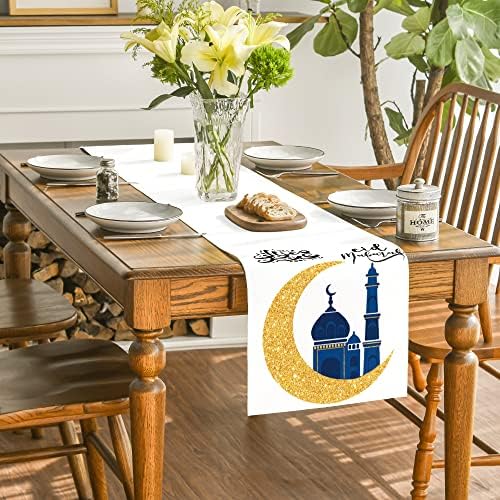 Artoid Mode Moon Star Eid Mubarak Gloden Ramazanski trkač stola, Sezonski ljetni odmor Kuhinjski trpezarijski stol dekoracija za Kućni dekor za zabave 13 x 72 inča