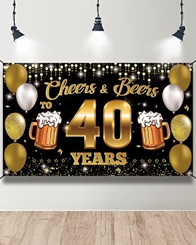 HTDZZI Cheers to 40 Years Backdrop Banner, Happy 40th Birthday dekoracija za muškarce žene, 40th Anniversary Anniversary, Black Gold 40 Year old Birthday Party Sign Poster, Class Reunion Decor, 6.1 ft x 3.6 ft
