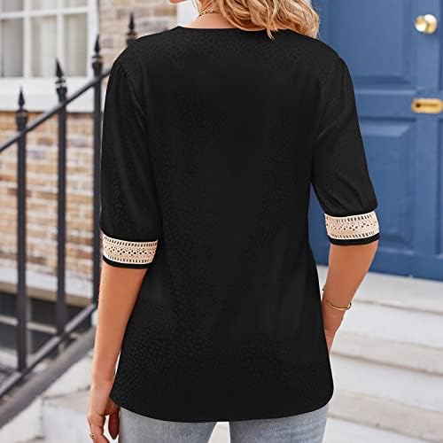 Bluze za žene Dressy Case Care Buho čipka V izrez 3/4 majice za rukave Ljeto Čvrsto tee vrhovi Trendi elegantna