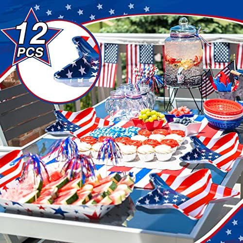 12 kom zvezdišta u američkoj plastici u obliku staze u obliku staze plastične patriotične hrane za neveživačke ladice za prekršaj kolačića čips slatkiši desert poslužiteljice za 4. juli Party