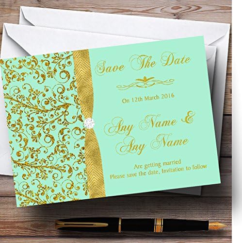 Zlatna i hladna metvica zelena vintage personalizirano vjenčanje Spremite kartice sa datumom