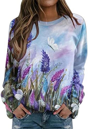 Košulje s dugim rukavima za žene Ležerne prilike cvjetne vrhove okrugle izrezne bluze Kontrastni