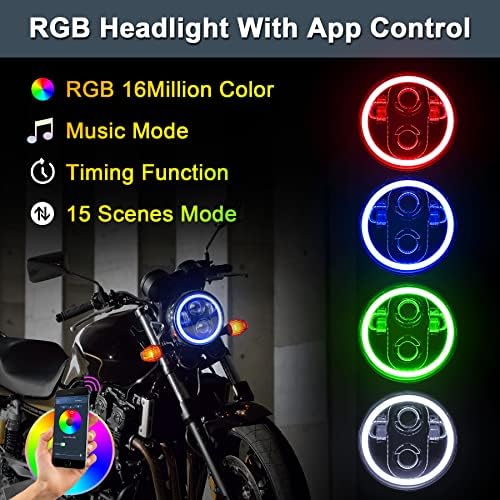 MOVOTOR 5.75 inčni RGB farovi 5 3/4 Led farovi sa bijelim RGB Halo Bluetooth daljinskim upravljačem muzički režim 40W H / L snop za Harley Sportster Dyna