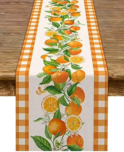 Linen narandžasti stol trkač Buffalo provjerite kariranu mandarinu Clementine ljetna seoska