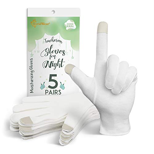 EvridWear pamuk Touchscreen hidratantne kozmetičke rukavice sa elastičnom manžetnom, rukavice za prirodnu kozmetičku terapiju za ekceme SPA Dry Hands Care Noćenje 5 pari