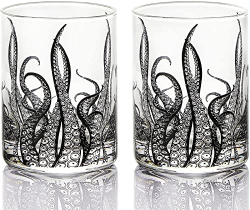Octopus Tentacle Whisky Glassware | Set 2 | 9 oz ručno rađeno Craft pivo, koktel, voda, bar rock Glass - Poklon Set Kraken Tumbler, staromodne naočare za kamenje, antički dizajn izvanredni detalji